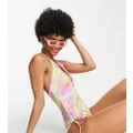 ASOS DESIGN Tall exclusive ruched leg swimsuit in pixel print-Multi