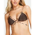 River Island glitter fabric strappy triangle bikini top in brown