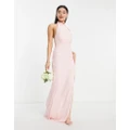 TFNC Bridesmaid chiffon high neck maxi dress with tie back in whisper pink