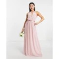 TFNC Bridesmaid maxi dress with back detail and ruched skirt in mauve-Pink