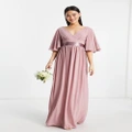 TFNC Bridesmaid kimono sleeve pleated maxi dress with angel sleeve in lavender-Purple