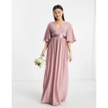 TFNC Bridesmaid kimono sleeve pleated maxi dress with angel sleeve in lavender-Purple