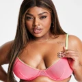 ASOS DESIGN Curve Madison contrast neon mesh underwired bra in pink