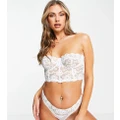 Lost Ink daisy lace v front high leg thong in white