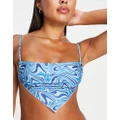 Brave Soul hanky hem bikini top in blue swirl print