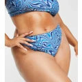 Brave Soul Plus high leg bikini bottoms in blue swirl print