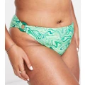 Brave Soul Plus bikini bottoms with ring detail in green swirl print