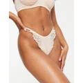We Are We Wear nylon blend and lace high leg gathered thong in oyster-White
