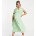 ASOS DESIGN Maternity pleated wrap front midi dress in light green