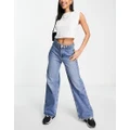 Selected Femme Masly Cotton clean front wide leg jeans in mid blue wash - MBLUE
