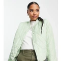 Pieces Petite quilted bomber jacket in light green