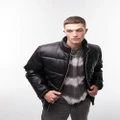 Topman leather puffer jacket in black