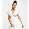 ASOS DESIGN Petite soft tiered mini dress with tie waist detail in white