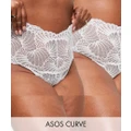 ASOS DESIGN Curve 2 pack deep lace thong in white