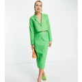 Y.A.S exclusive tailored linen midi skirt suit in green