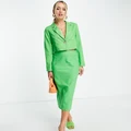 Y.A.S exclusive tailored linen midi skirt suit in green