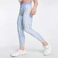 Daisy Street Active all over logo leggings in blue and yellow-Multi