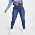Noisy May Callie high waist skinny jeans in mid blue wash