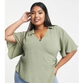 ASOS DESIGN Curve collared wrap blouse in khaki-Green