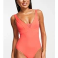 Accessorize plunge front with mesh insert swimsuit in red
