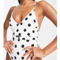 Accessorize belted swimsuit in white & black polka dot-Multi