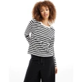 Selected Femme long sleeve t-shirt in stripe-Black