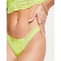Figleaves Harper geometric lace thong in lime-Green