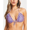 Vero Moda tie front bikini top in purple animal-Multi