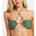 Missguided halterneck bikini top in khaki-Green