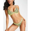 Calvin Klein CK One Cotton unlined triangle bralet in lime leopard print-Multi