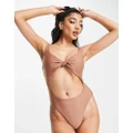 Brave Soul scoop neck cut out swimsuit in brown