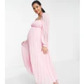 ASOS DESIGN Maternity square neck pleated midi skater dress in soft pink