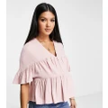 ASOS DESIGN Maternity tiered smock top with frill sleeve in dusky pink