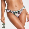 Pieces frill detail bikini bottoms in black floral (part of a set)-Multi