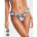 Pieces frill detail bikini bottoms in black floral (part of a set)-Multi