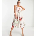 ASOS DESIGN Tall corset seamed midi prom dress in floral print-Multi