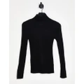 Selected Femme Costina knit rib rollneck jumper in black