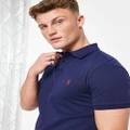 Polo Ralph Lauren slim fit pique polo with red player logo in washed navy