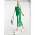 Pull & Bear asymmetric midi dress with side split in emerald green