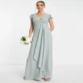TFNC bridesmaid flutter sleeve ruffle detail maxi dress in sage-Green