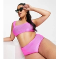 ASOS DESIGN Curve mix and match mirror satin rib high leg high waist bikini bottoms in bright pink