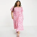 ASOS DESIGN Curve flutter sleeve maxi beach midaxi dress in pink zebra-Multi