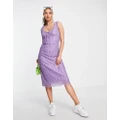 Motel 90s frill bust midi dress in lilac floral mesh-Purple
