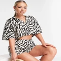 ASOS DESIGN crop beach shirt in zebra print (part of a set)-Multi