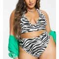 ASOS DESIGN Curve mix and match high leg high waist bikini bottoms in zebra print-Multi