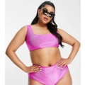 ASOS DESIGN Curve mix and match mirror satin rib crop bikini top in bright pink