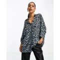 ASOS DESIGN oversized long sleeve shirt in blue leopard print-Multi