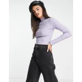 ASOS DESIGN fitted rib top with lettuce hem in lilac-Purple