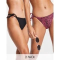 New Look 2 pack tie side bikini briefs in pink and black