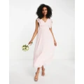 Vila Bridesmaid midi dress with frill detail in textured dobby pink - BPINK